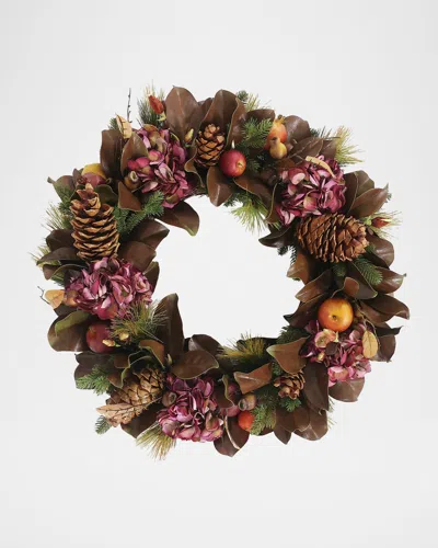 Winward Home Hydrangea & Magnolia Leaf 30" Wreath In Brown