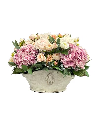 Winward Home Hydrangea Dahlia Rose Faux Floral Arrangement In Basket In White