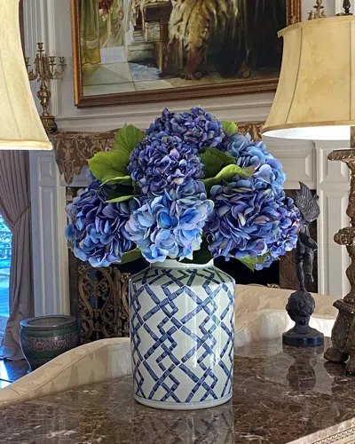 Winward Home Hydrangea Faux Floral Arrangement In Jar In Blue