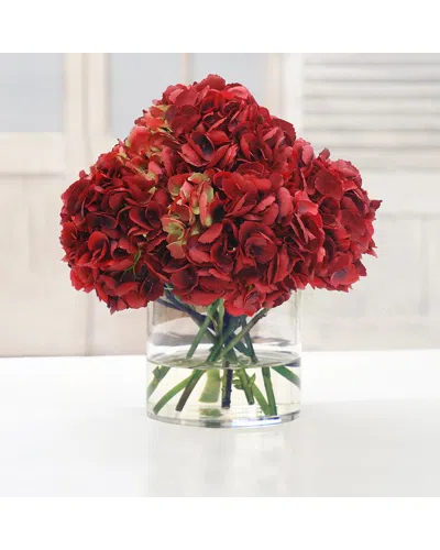Winward Home Hydrangea Faux-floral Arrangement In Vase In Red