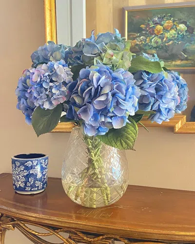 Winward Home Hydrangea Mix Faux Floral Arrangement In Vase In Blue