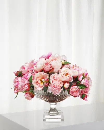 Winward Home Mix Peony In Large Stripe Cut Bowl In Pink