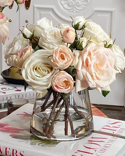 Winward Home Mix Rose Faux Flowers W/ Vase In White
