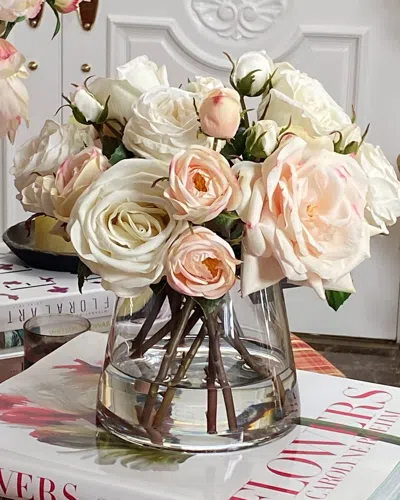 Winward Home Mix Rose Faux Flowers In Glass Vase In Pink/white