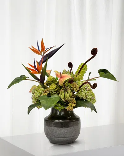 Winward Home Mix Tropical 26" Faux Floral Arrangement In Terracotta Vase In Green