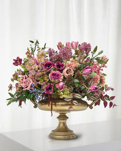 Winward Home Mixed 42" Faux Floral Arrangement In Aluminum Urn In Gold
