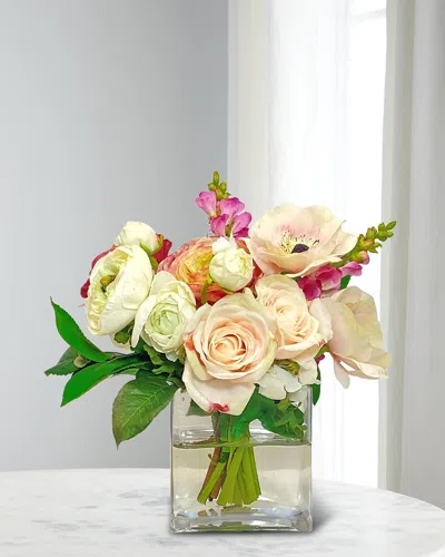 Winward Home Mixed Faux Floral Arrangement In Glass Cube - 12" In Multi