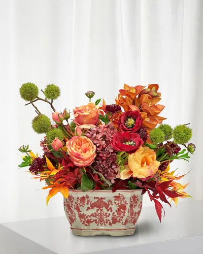 Winward Home Mixed Floral Arrangement In Longlife Planter In Orange/green