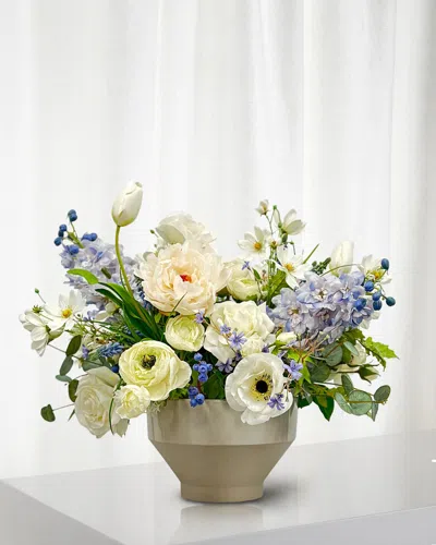 Winward Home Mixed Floral Arrangment In Tapered Ceramic Bowl, 22" In White