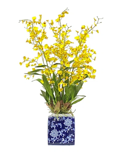 Winward Home Oncidium Orchid Faux Floral Arrangement In Pot In Blue