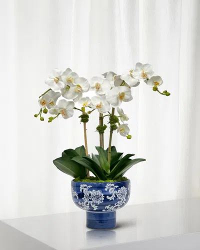 Winward Home Orchid 21" Faux Floral Arrangement In Porcelain Bowl In Multi