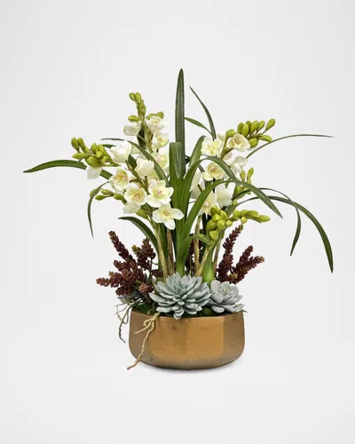 Winward Home Orchid And Succulent 25" Faux Floral Arrangement In Golden Pot