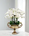 Winward Home Orchids 45" Faux Floral Arrangement In Aluminum Urn In White