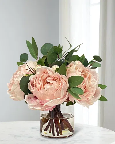 Winward Home Peonies & Eucalyptus 10" Faux Floral Arrangement In Glass Cylinder In Multi