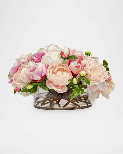 Winward Home Peony 9" Faux Floral Arrangement In Glass Cylinder In Multi