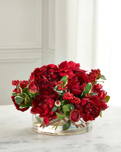 Winward Home Peony Arrangement In Glass Bowl In Red