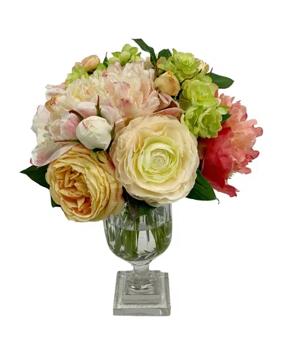 Winward Home Peony Rose Arrangement In Cut Vase In Multi