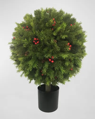 Winward Home Pine Berry Ball Topiary In Pot In Multi