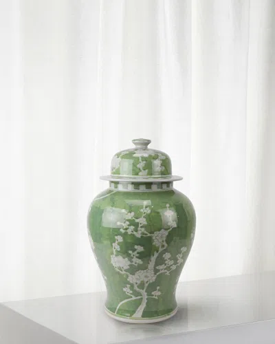 Winward Home Plum Blossom Porcelain Jar, 18" In Green