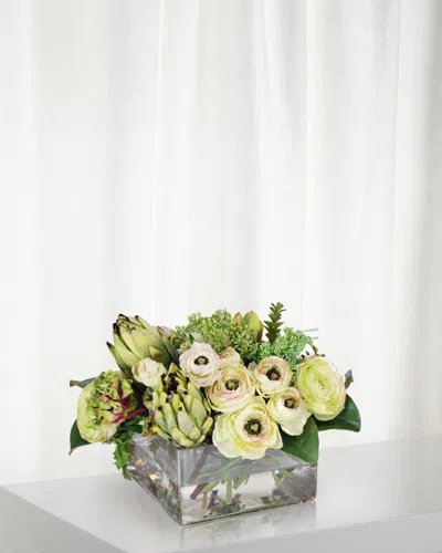 Winward Home Protea & Ranunculus In Vase In Green