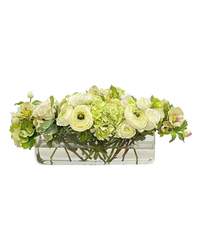 Winward Home Ranunculus Rose Faux Floral Arrangement In Rectangular Vase In Green