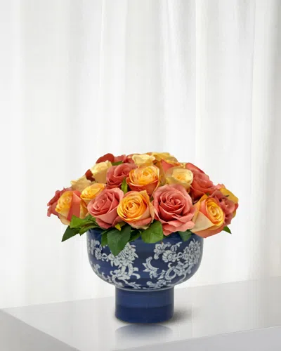 Winward Home Rose 11.5" Faux Bouquet In Porcelain Bowl In Multicolor