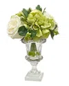 Winward Home Rose Hydrangea Arrangement In Custom Vase In Green/white