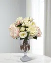 Winward Home Rose Mix 14" Faux Floral Arrangement In Glass Pedestal Vase In Pink