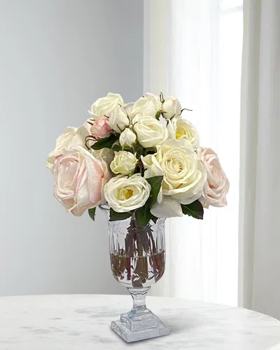 Winward Home Rose Mix 14" Faux Floral Arrangement In Glass Pedestal Vase In Transparent