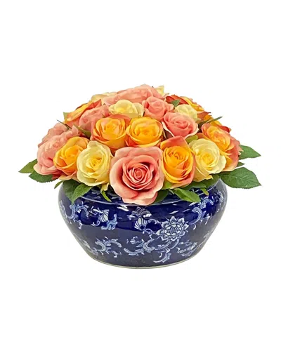 Winward Home Rose Mix In Fish Bowl Vase In Blue