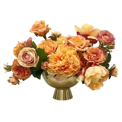 Winward Home Rose Peony In Golden Pot In Orange