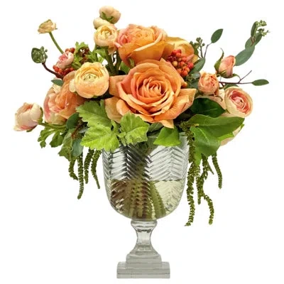 Winward Home Rose Ranunculus In Cut Glass In Orange