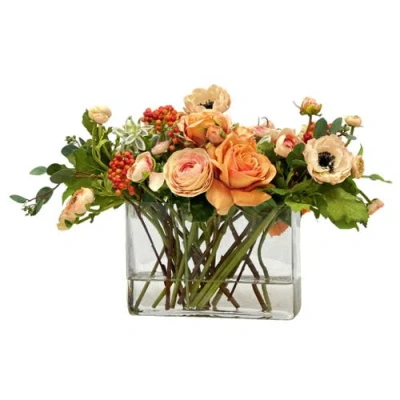 Winward Home Rose Ranunculus In Rectangle Glass In Multi