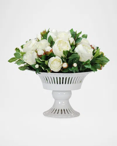 Winward Home Roses & Camellia Buds 15" Faux Floral Arrangement In Porcelain Vase In Multi