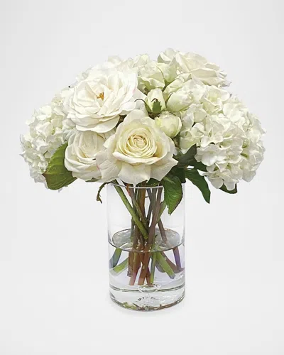 Winward Home Roses & Lisianthus Mix 15" Faux Floral Arrangement In Glass Vase In Multi