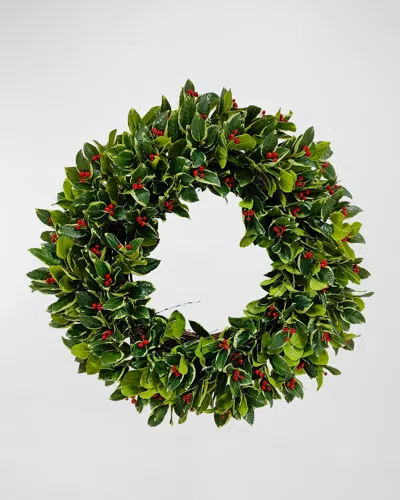 Winward Home Rounded Holly Wreath In Green