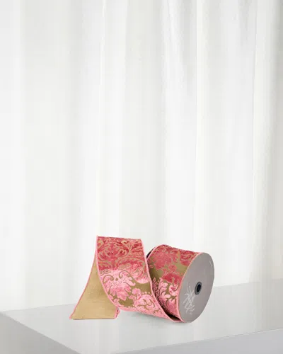 Winward Home Scrollwork Jacquard Ribbon, 4"w X 10 Yards In Pink