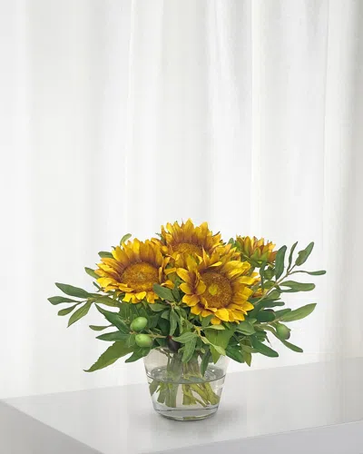 Winward Home Sunflower & Olive Arrangement In A Clear Vase In Multi