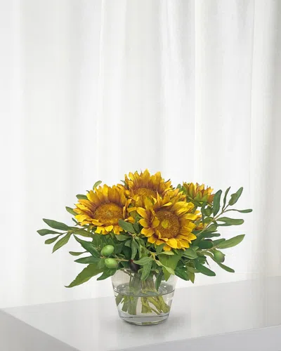 Winward Home Sunflower & Olive Arrangement In A Clear Vase In Yellow