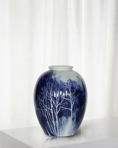 Winward Home Tree Hand-painted Vase, 12" In Blue/white