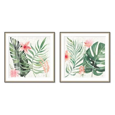 Winward Home Tropical Floral 2 Piece - Picture Frame Print Set On Paper In White;green;pink
