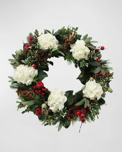 Winward Home White Hydrangea Holiday Wreath In Multi