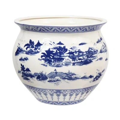 Winward Silks China Village Decorative Jar In Blue;white