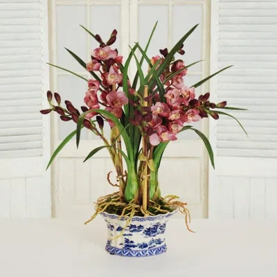 Winward Silks Cymbidium Orchid In Oval Pot