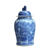 Winward Silks Handmade Ceramic Ginger Jar In White;blue