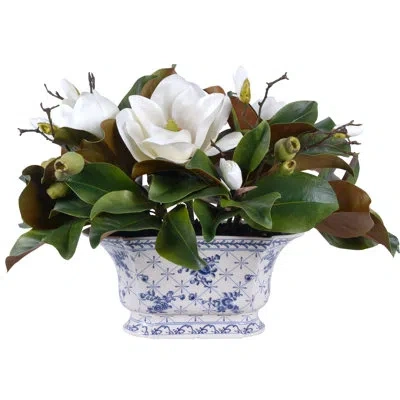 Winward Silks Magnolia In Chinoiserie Pot In White