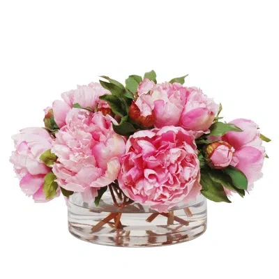 Winward Silks Peony Bouquet Floral Arrangement In Low Cylinder Vase In Pink