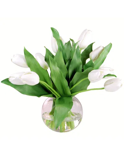 Winward Silks Permanent Botanicals Tulip In Bubble Bowl In White