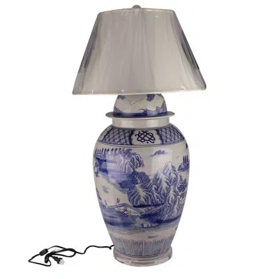 Winward Silks Porcelain Table Lamp In Blue;white