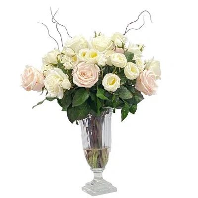 Winward Silks Rose Mix In A Glass Vase In White